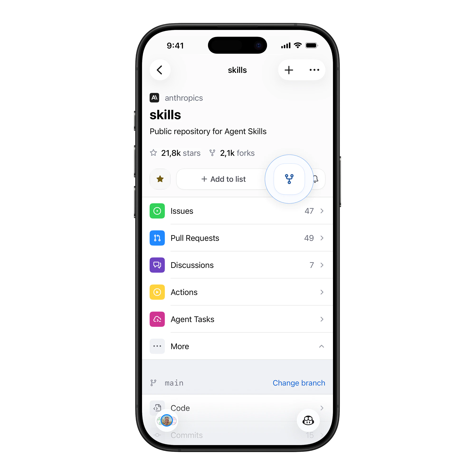 GitHub Mobile repository screen