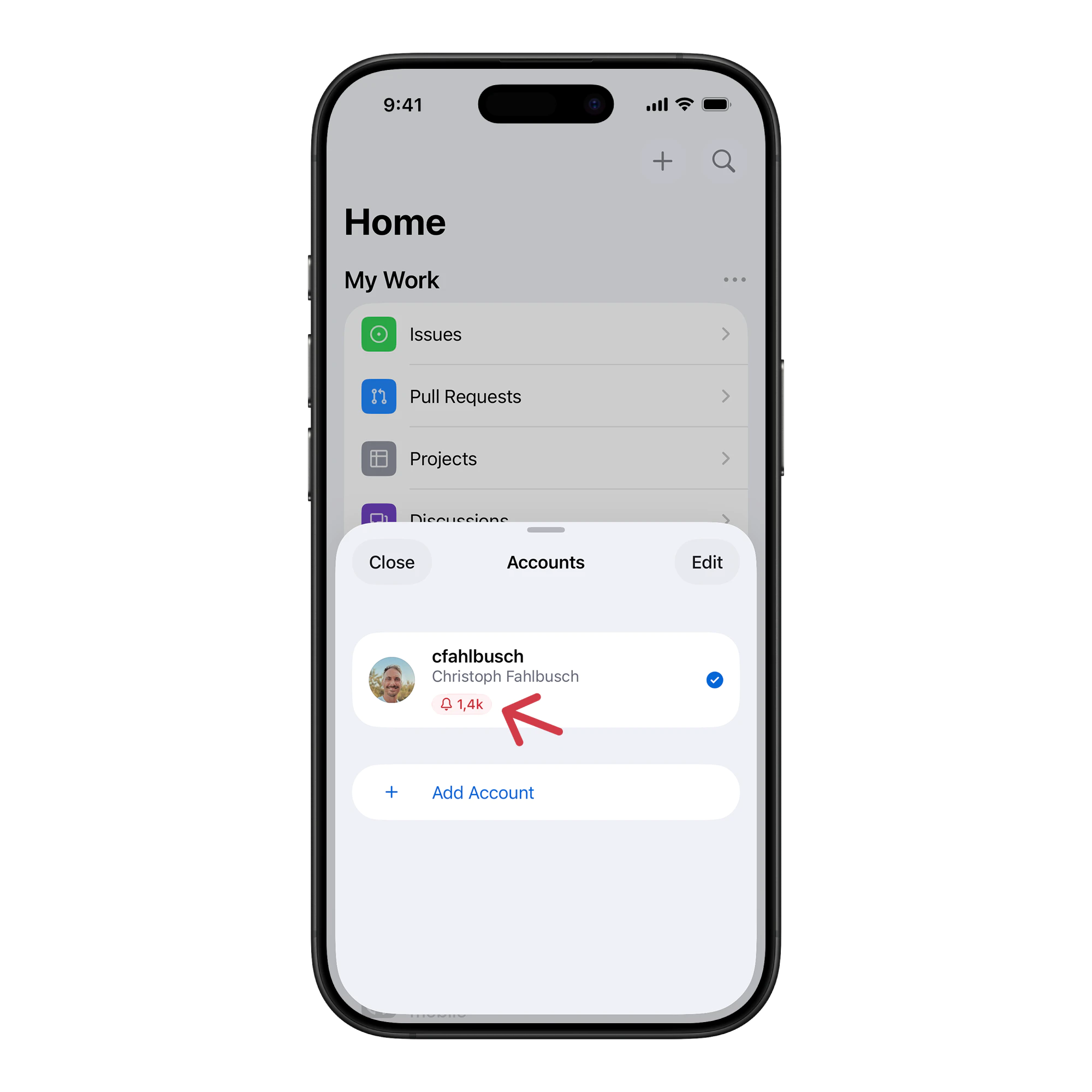 GitHub Mobile account switcher