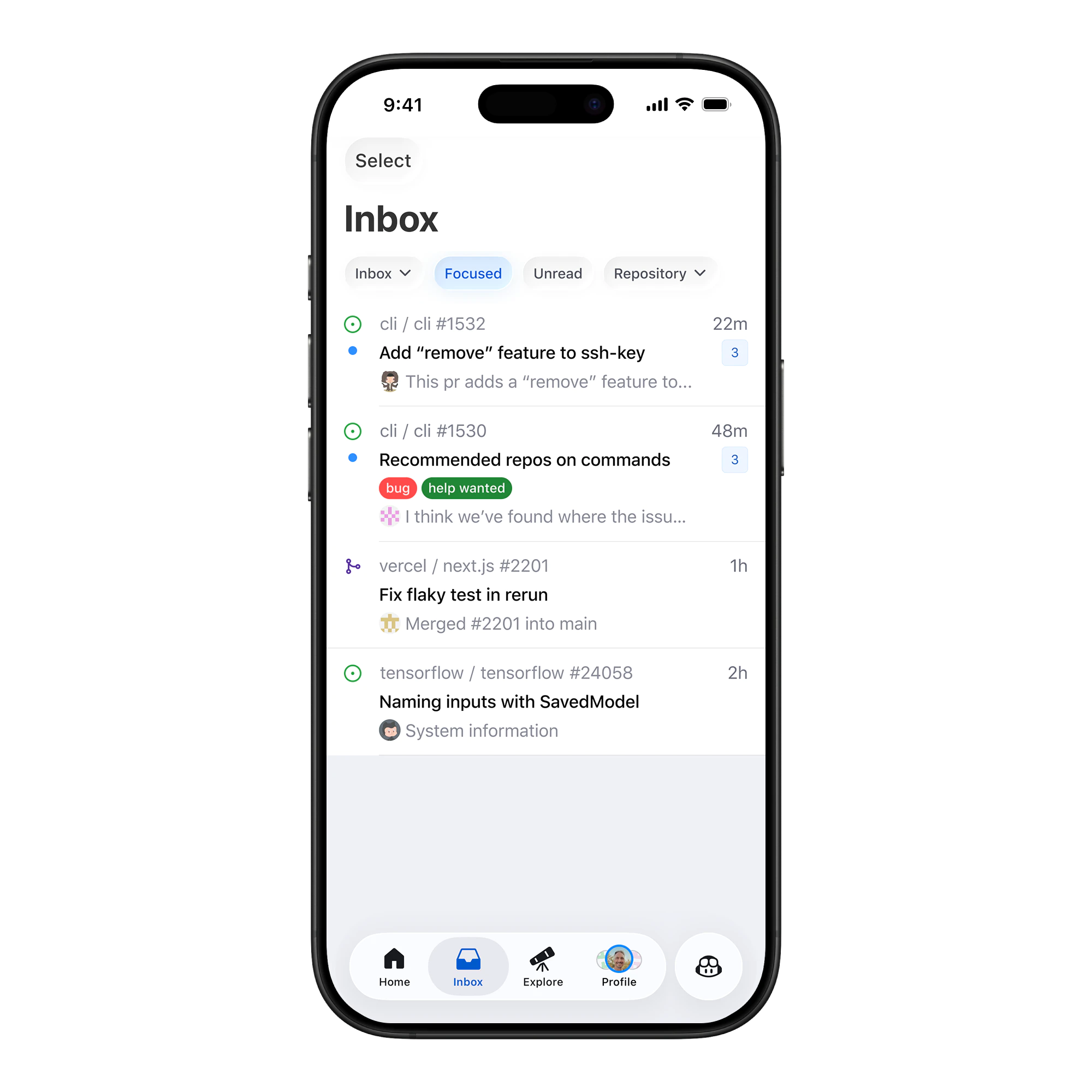 Focused Notifications in GitHub Mobile