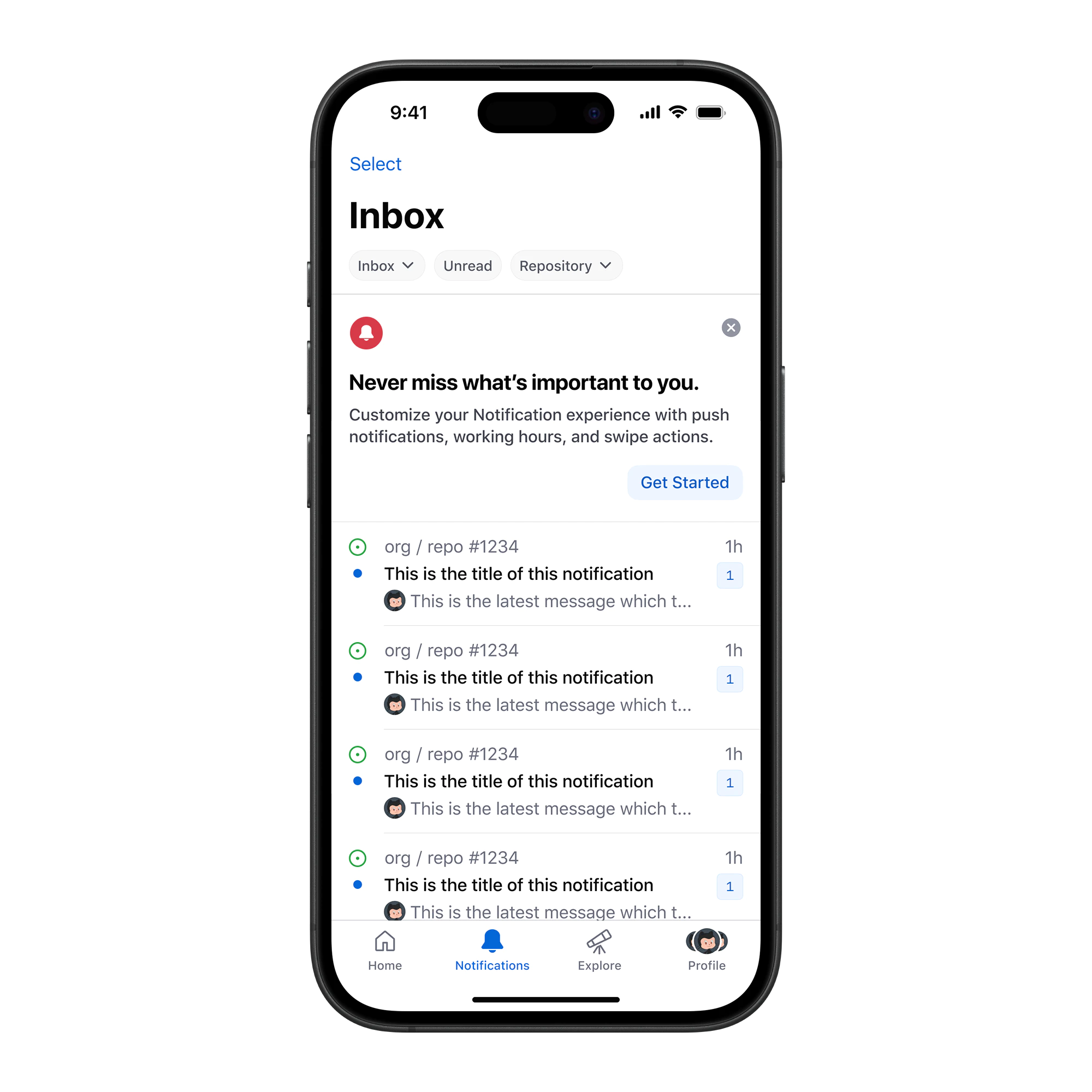 Focused Notifications banner for new users