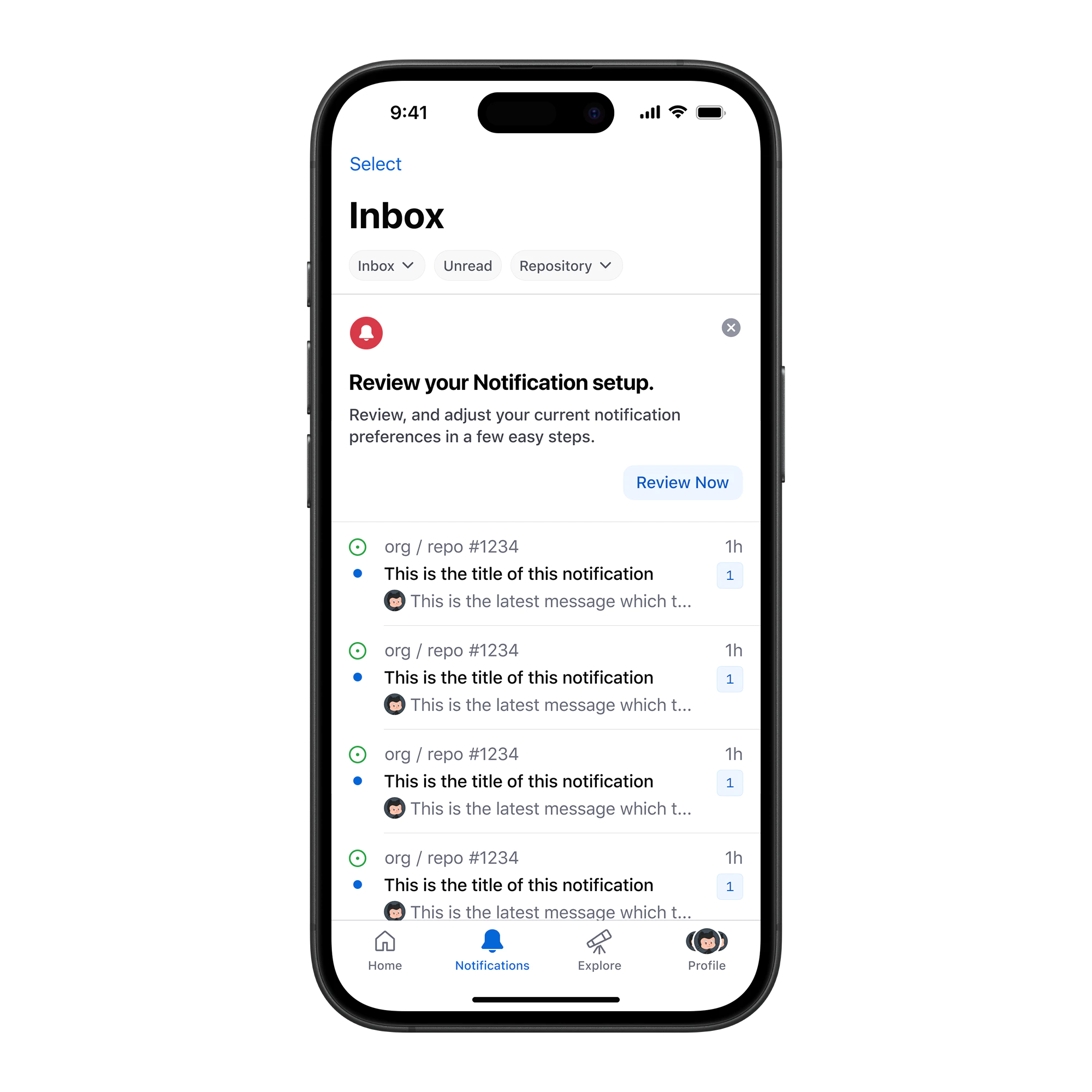 Focused Notifications review banner for existing users