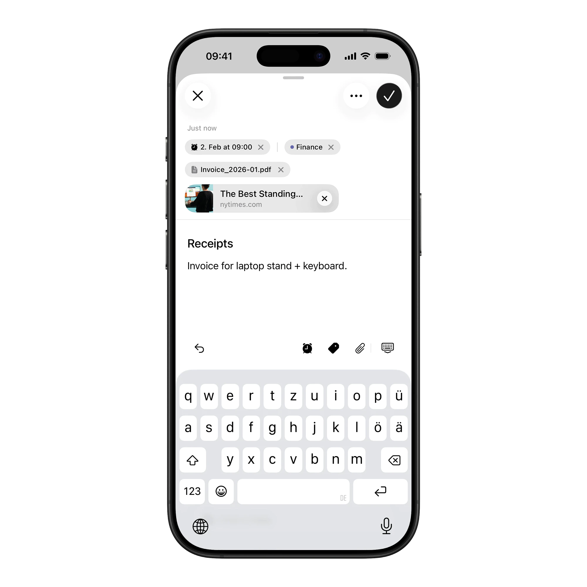 Attachments separated from note content